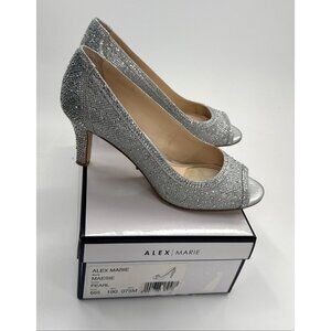 Alex Marie Pumps Womens 7.5 Bling Pearl Stiletto Heels Peep Open Toe Wedding